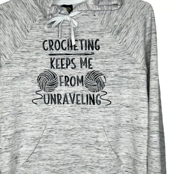 Crochet Women's Size 8-10 Gray Pullover Hoodie Super Soft Kangaroo Pocket - Picture 5 of 6